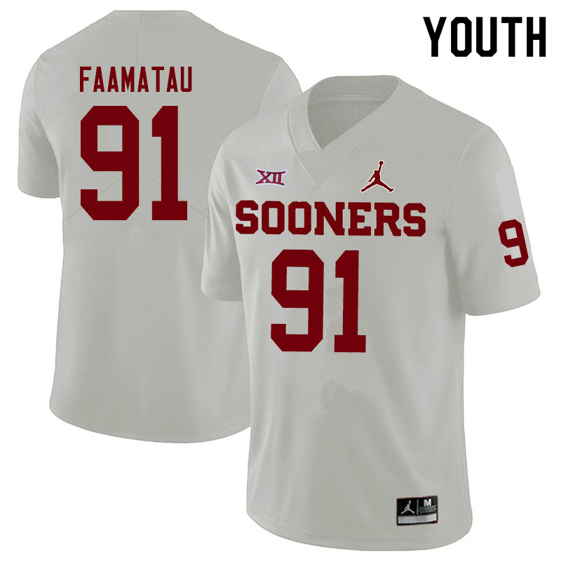 Youth #91 Dillon Faamatau Oklahoma Sooners Jordan Brand College Football Jerseys Sale-White